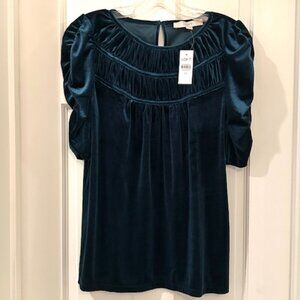 LOFT Velvet Puff Sleeve Blouse – Teal Green – NWT – Size XS